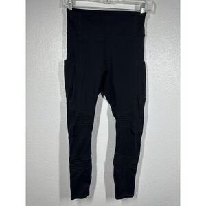 Fabletics Leggings Womens Small Black High Rise Moto Panel Pockets Stretch Pants